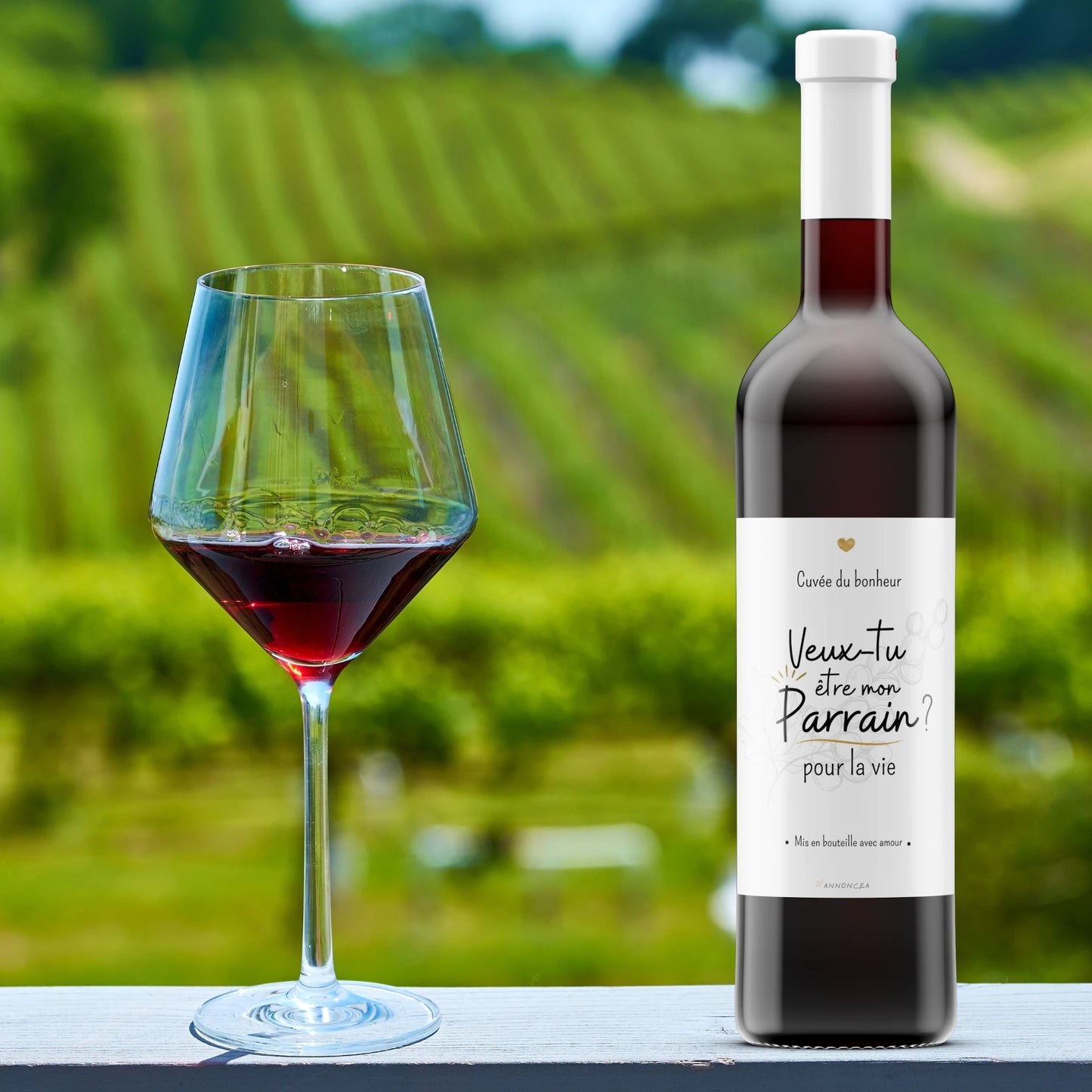 Etiquette bouteille vin demande parrain
