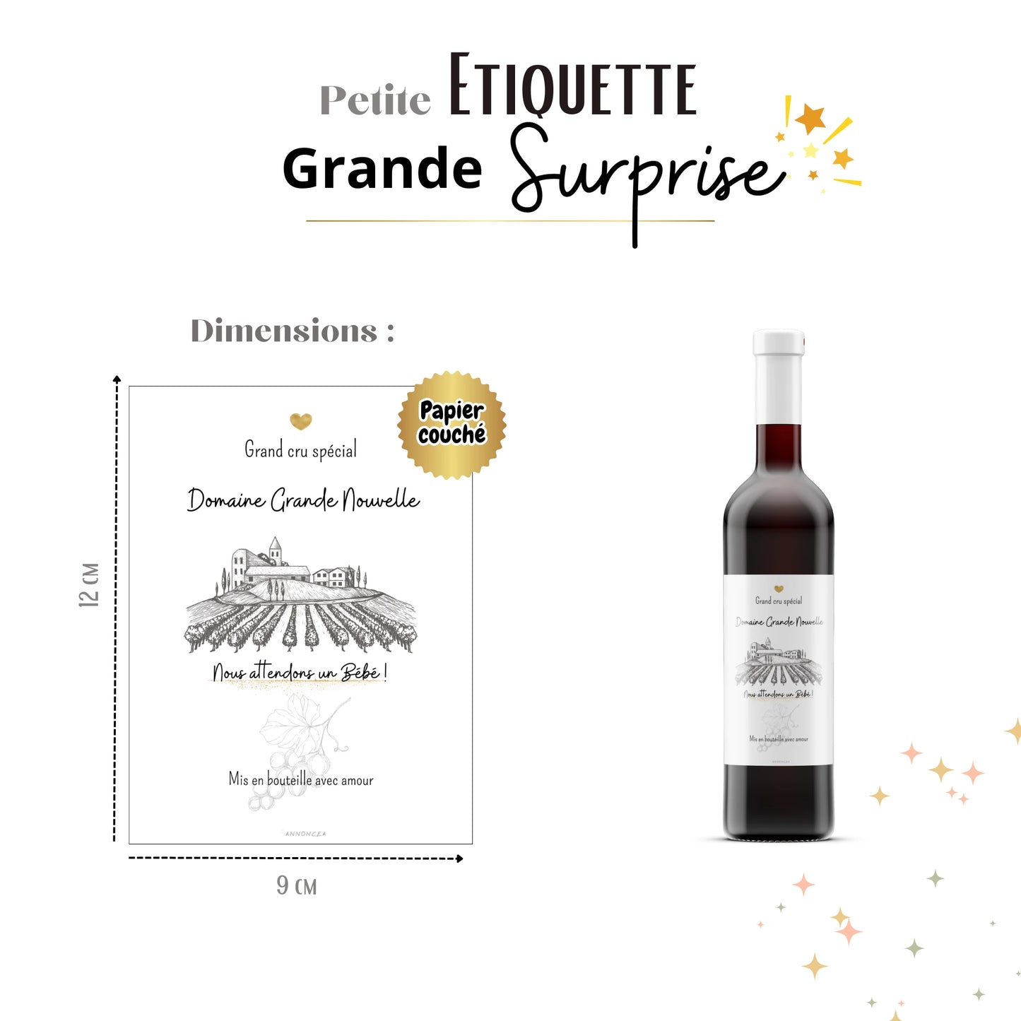 Domaine Grande Nouvelle - Etiquette bouteille vin annonce grossesse